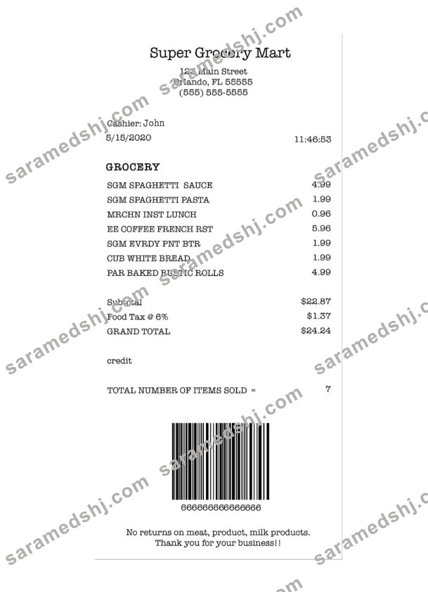SUPER GROCERY MART payment check